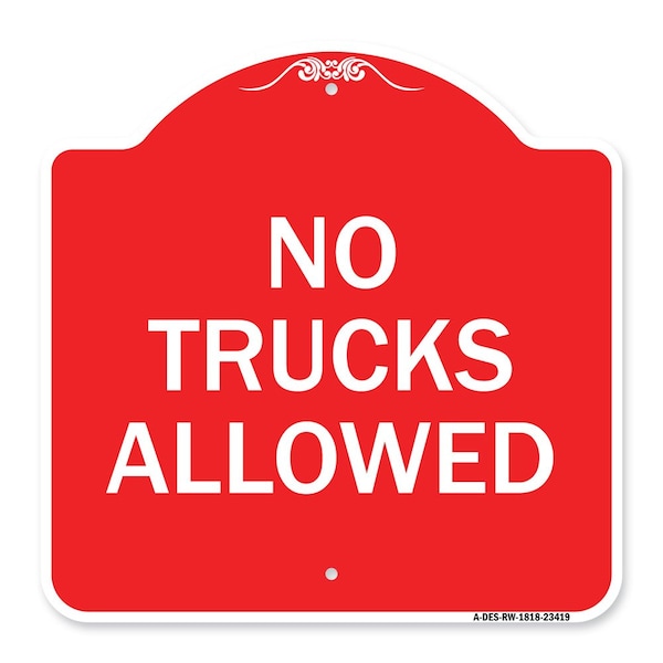 Parking Lot Sign No Trucks Allowed, Red & White Aluminum Sign, 18" x 18", RW-1818-23419